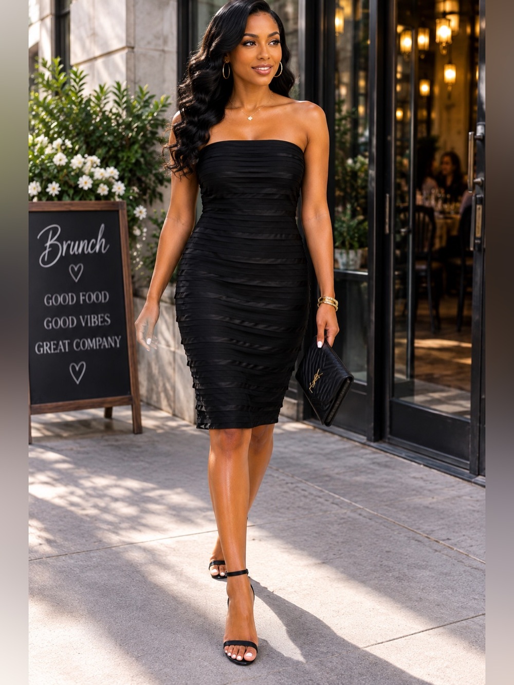 Sherrie Bloom Black Strapless Layered Cocktail Dress
